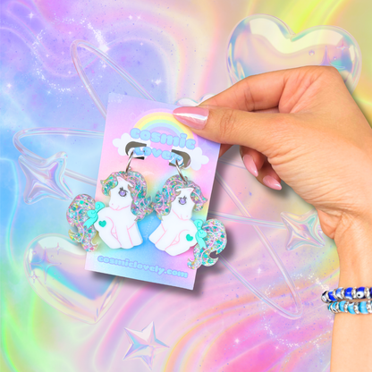 Pastel Rainbow Confetti Magic Pony Acrylic Earrings: 90s Funky Nostalgia Jewelry Earrings & More