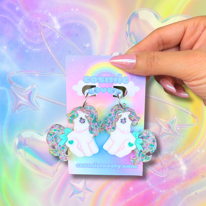 Pastel Rainbow Confetti Magic Pony Acrylic Earrings: 90s Funky Nostalgia Jewelry Earrings & More