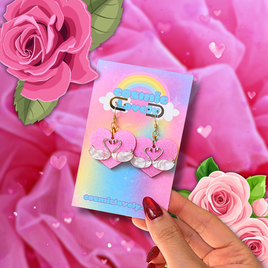 Queen Swan Pink Heart Acrylic Earrings