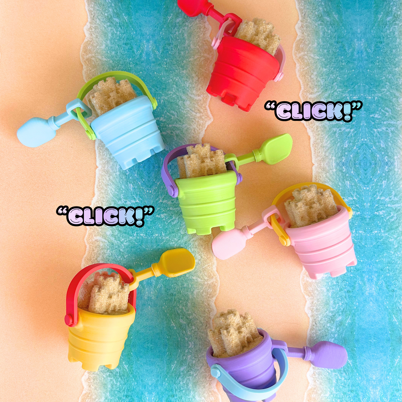 Sandcastle Bucket with Shovel Summer Fidget Clicker : Satisfying Fidget Toys