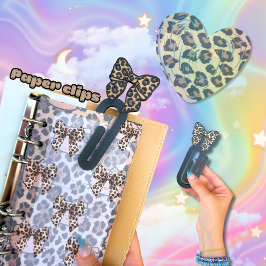 Coquette Leopard Print Bow Large Paper Clip : Animal Print Stationary Supplies