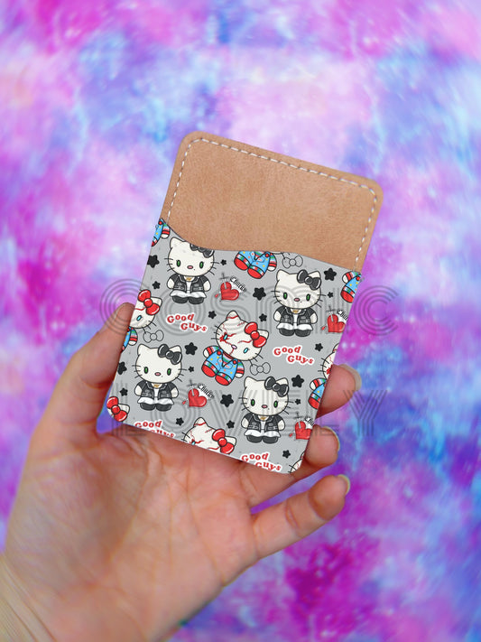 Halloween Horror H Kitties Leather Phone Card Holder