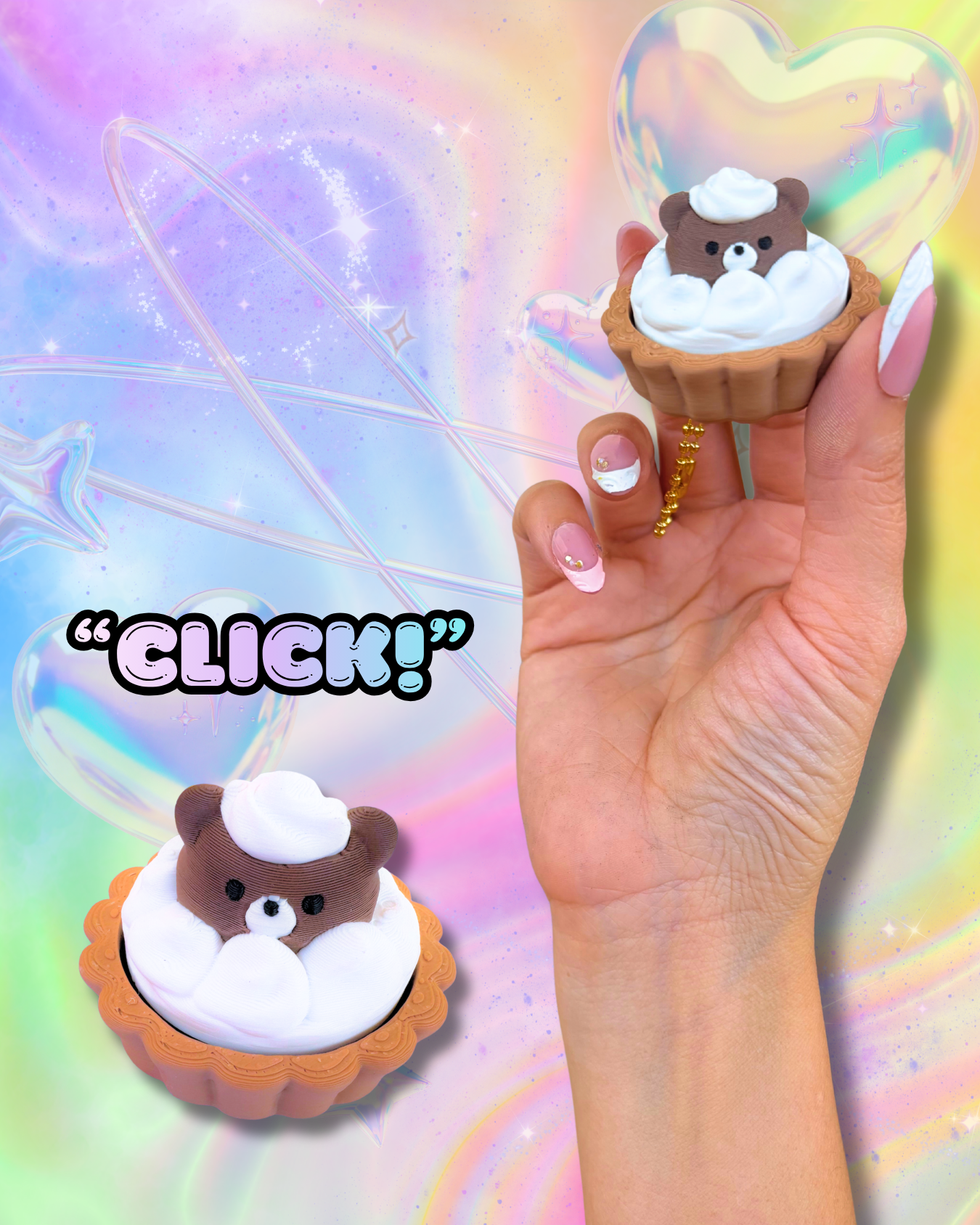Sweet Treat Kawaii Teddy Bear Pie Tart Fidget Clicker : Satisfying Fidget Toys