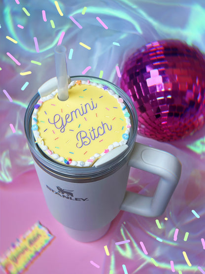 CUSTOM Zodiac Fake Cake Birthday Bitch Tumbler H2.0 Cup Topper 40oz | 30oz | 20 oz