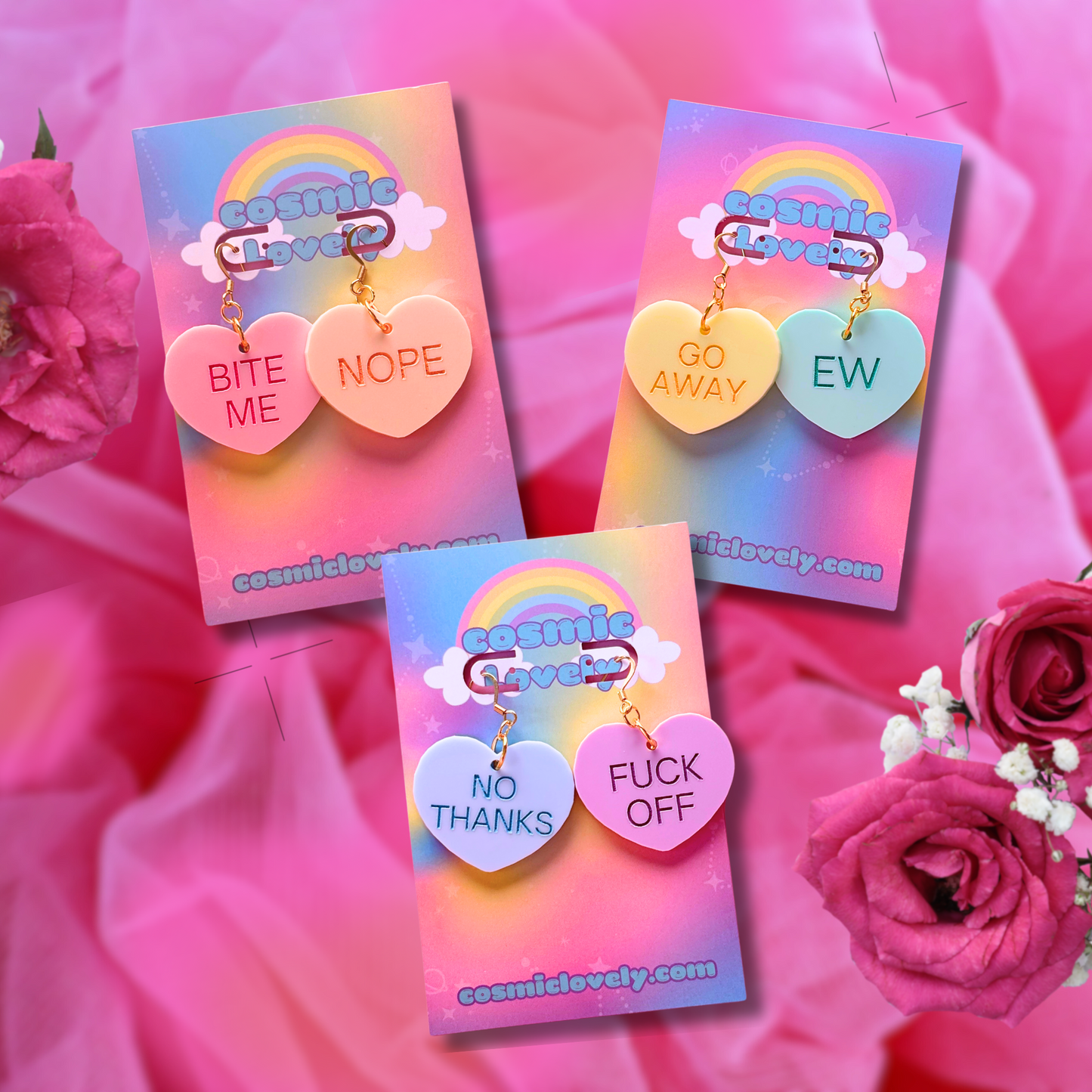 Anti-Valentine Pastel Candy Hearts Earrings & More