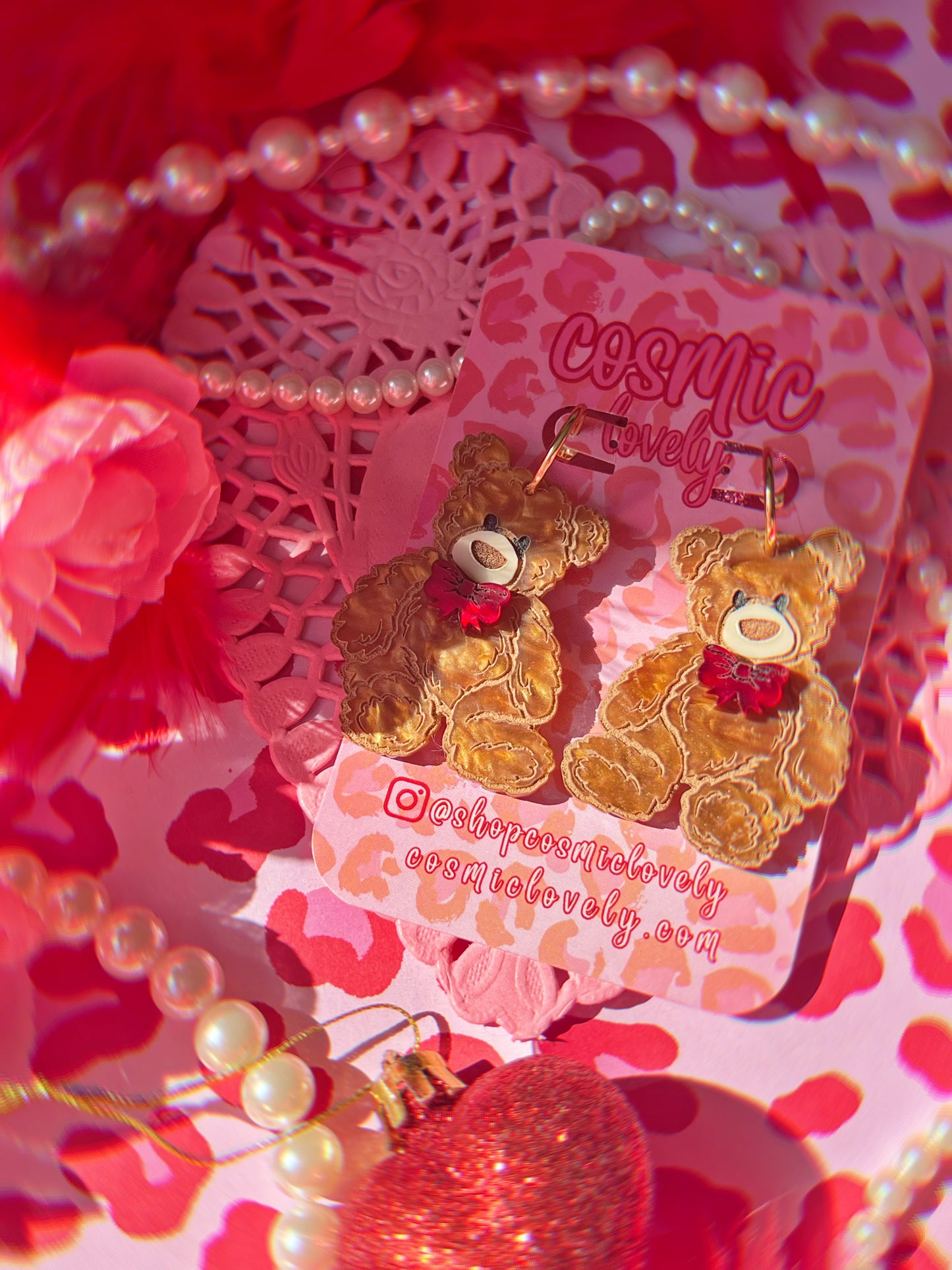 Valentines Day Teddy Bear Earrings