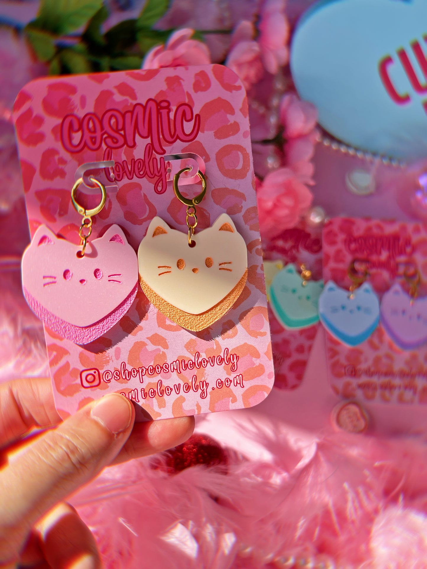 ** SINGLES ** Candy Heart Kitty Earrings