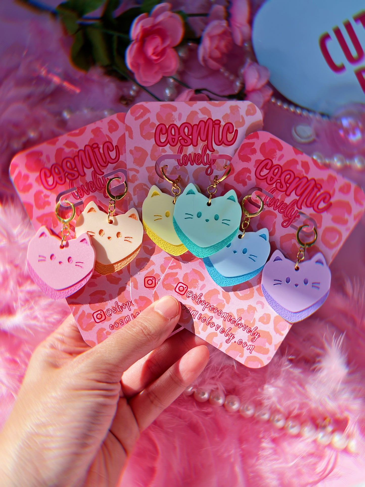 ** SINGLES ** Candy Heart Kitty Earrings