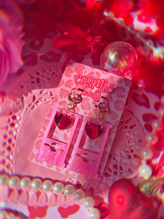 Pretty Pink Heart Guillotine Earrings