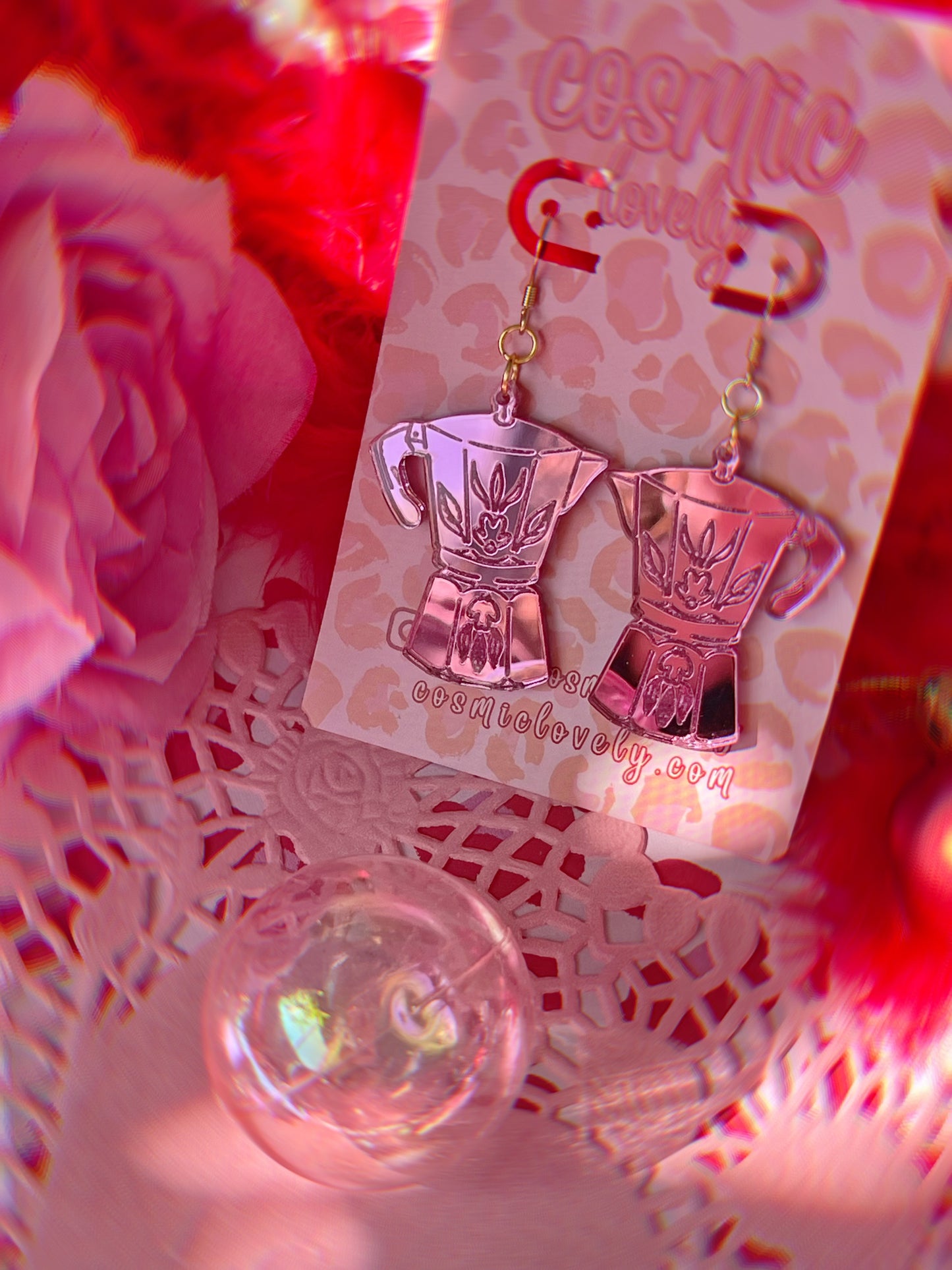 Hot Pink Mirror Moka Pot Earrings