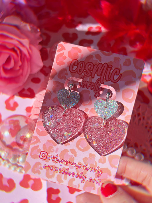 Pink Confetti Heart Dangle Earrings