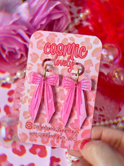 Pretty Pink Large Coquette Bow Earrings