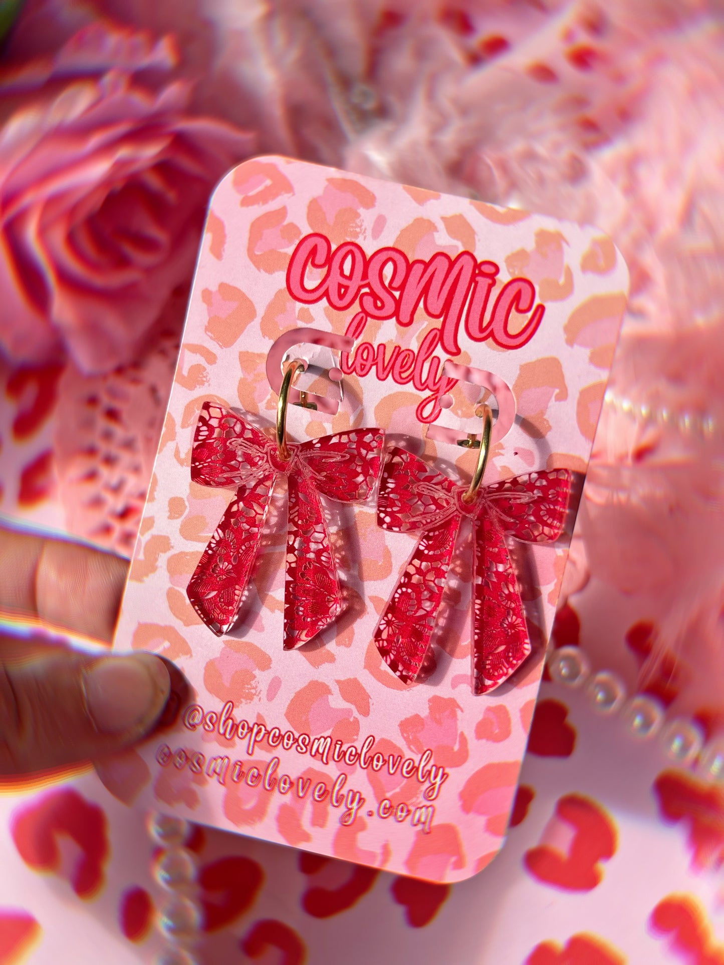 Red Lace Small Coquette Bow Earrings