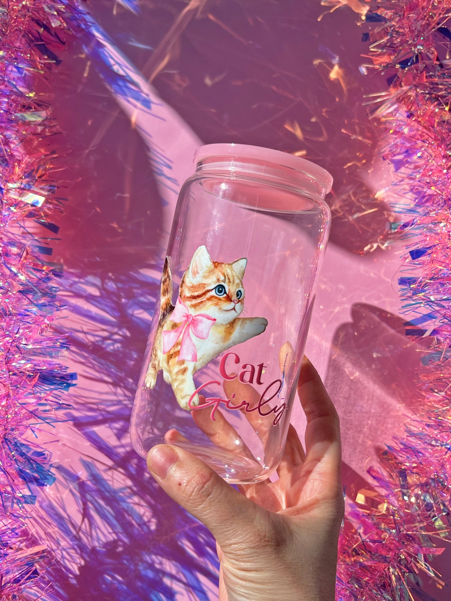 Coquette Cat Girly Glass Cup 16oz