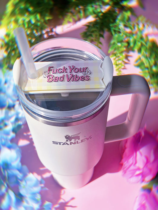 Fuck Your Bad Vibes Pastel Gingham Tumbler H2.0 Cup Topper 40oz | 30oz | 20 oz
