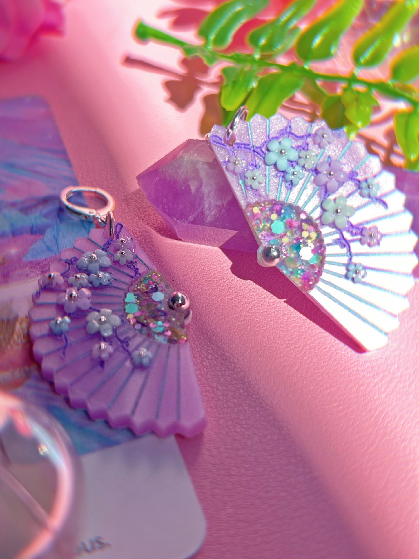 Lavender Spring Folding Fan Earrings