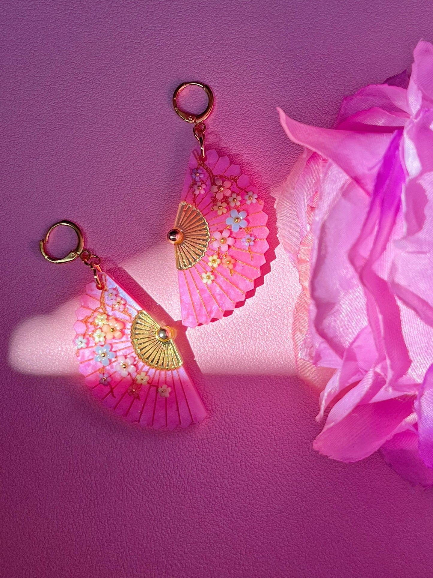 Pretty Pink Folding Fan Earrings
