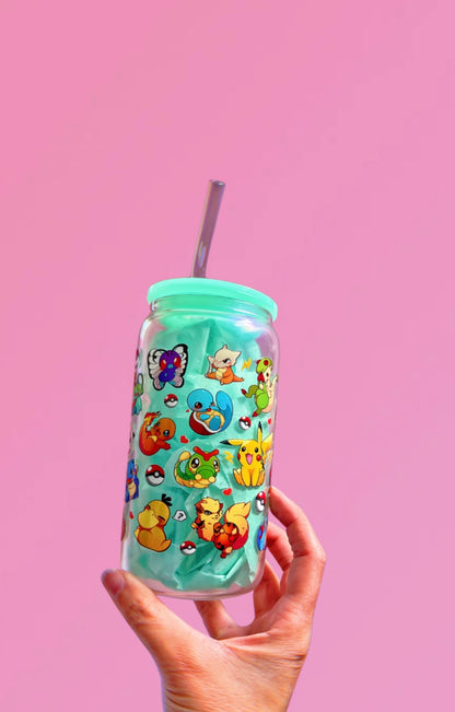 Iridescent Shimmer Mint Cuties 16oz Glass Can Cup