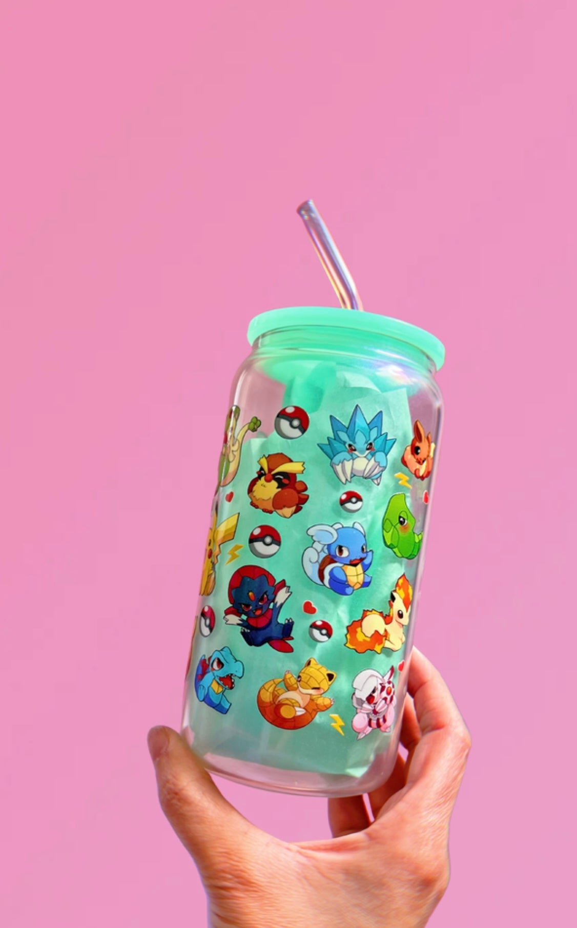 Iridescent Shimmer Mint Cuties 16oz Glass Can Cup