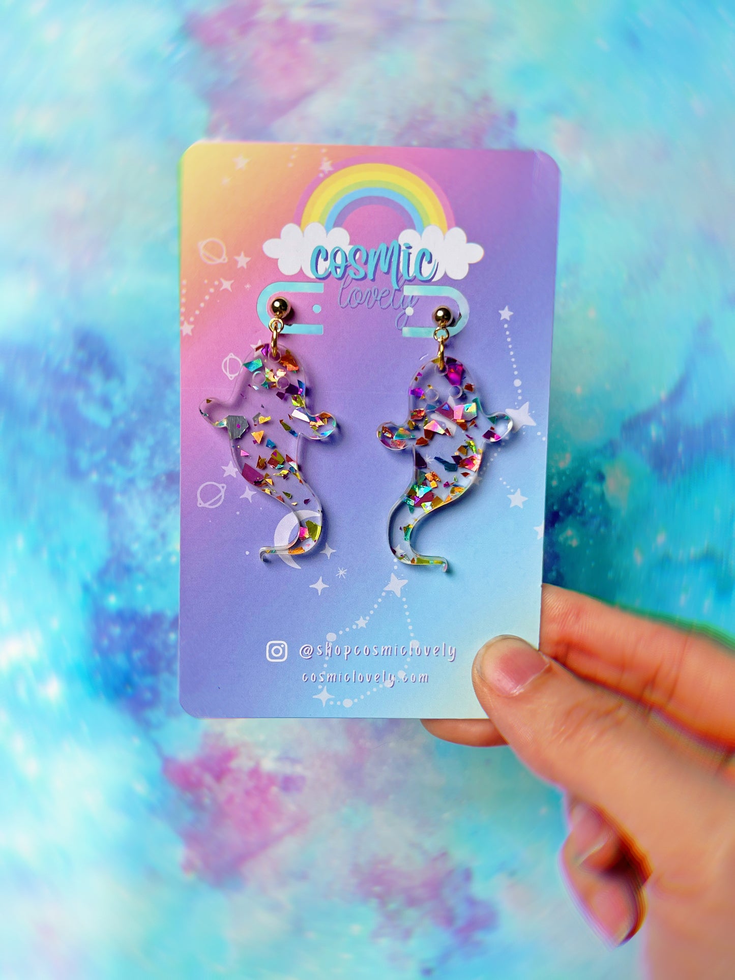 Cute Rainbow Confetti Glitter Ghostie Earrings