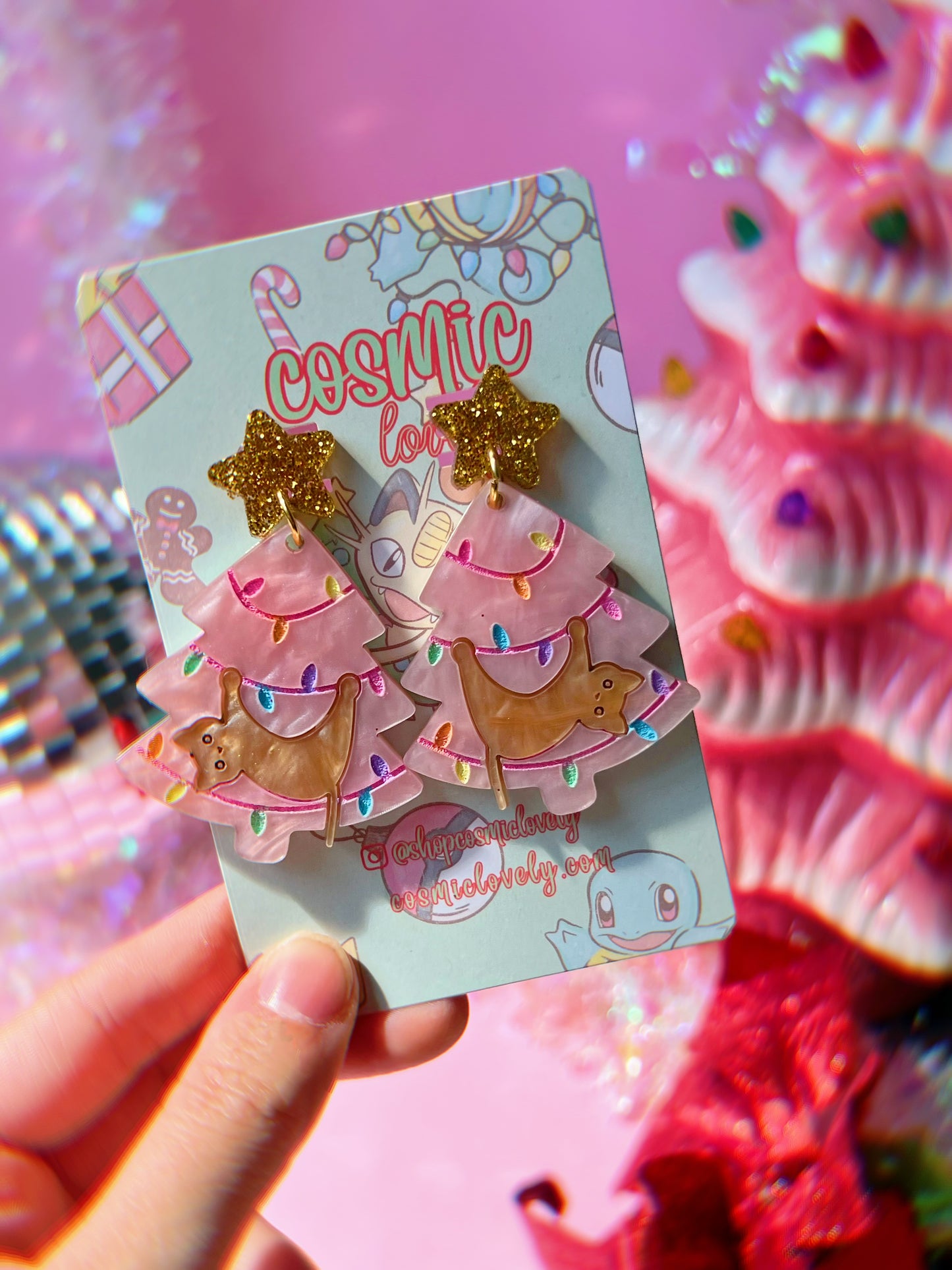 Bad Kitty Pink Christmas Tree Earrings Earrings