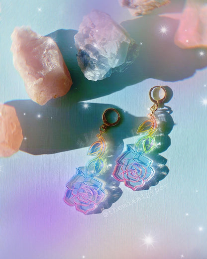 Iridescent Rainbow Rose Earrings