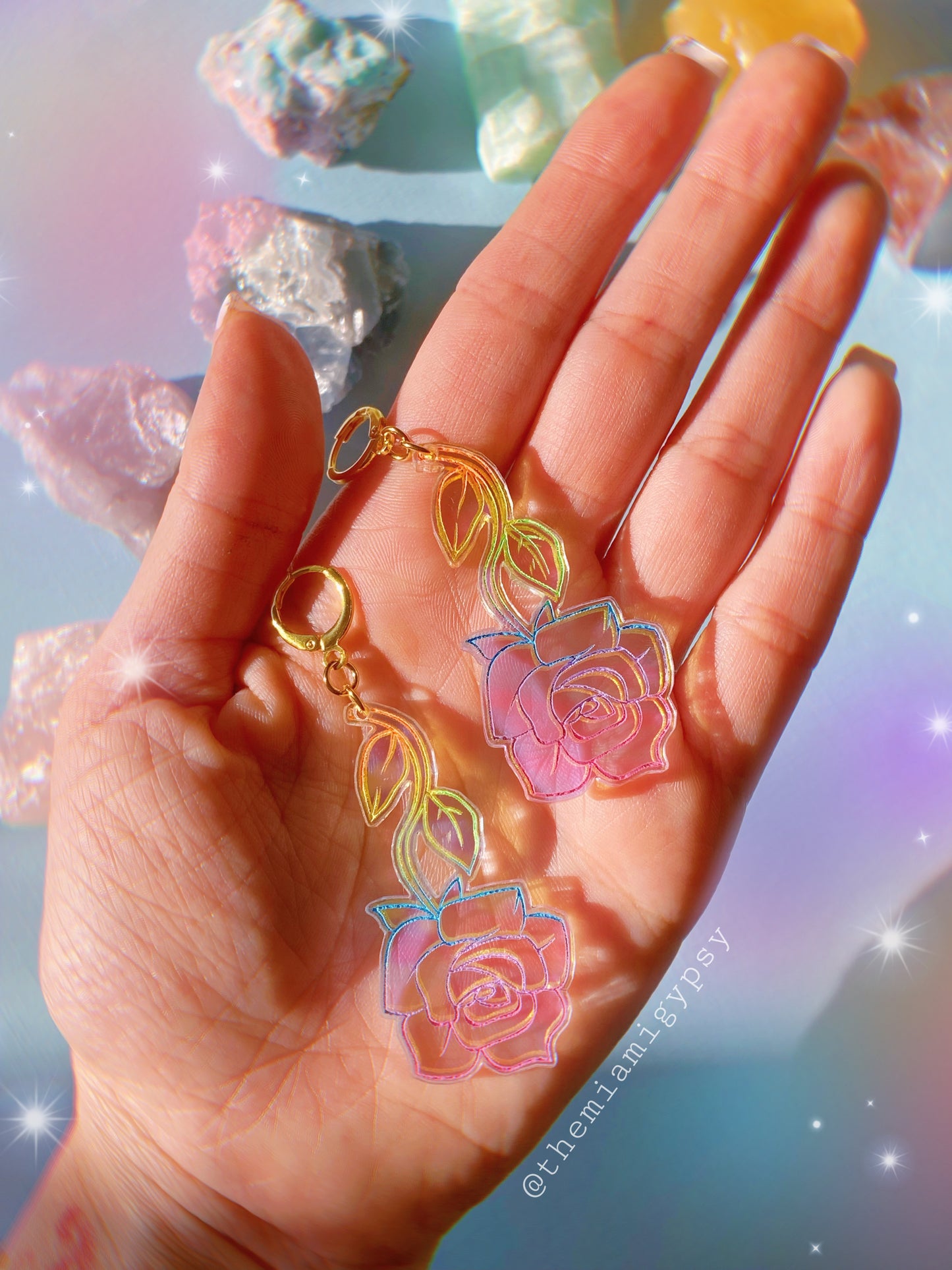 Iridescent Rainbow Rose Earrings