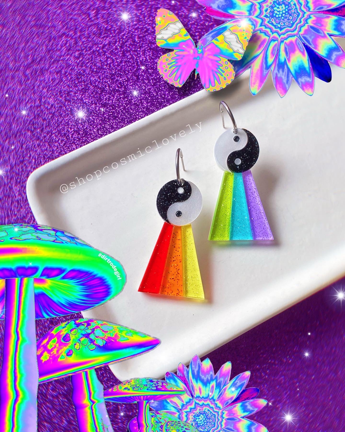 Rainbow Ying Yang Earrings