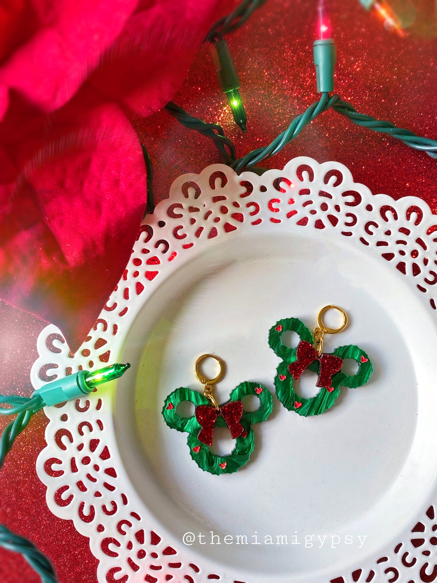 Mouse Christmas Wreath Earrings