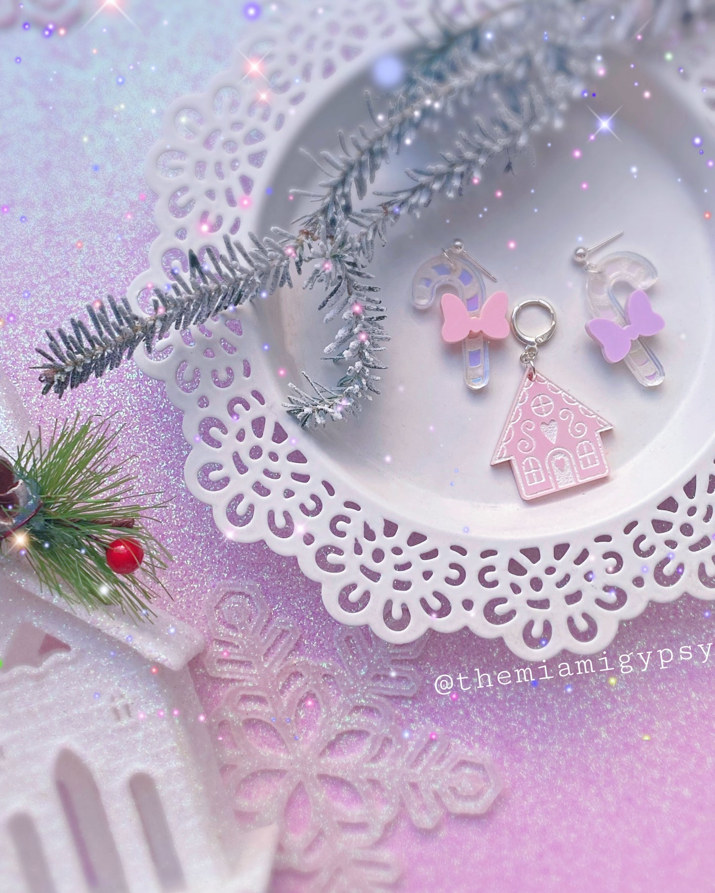 Pink Frosting Gingerbread House Earrings